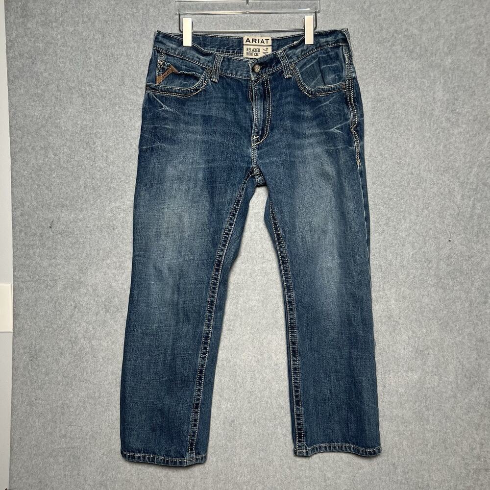 Ariat Heritage Relaxed Fit Jeans Mens 35x32 Western Blue Denim Boot Cut Distress